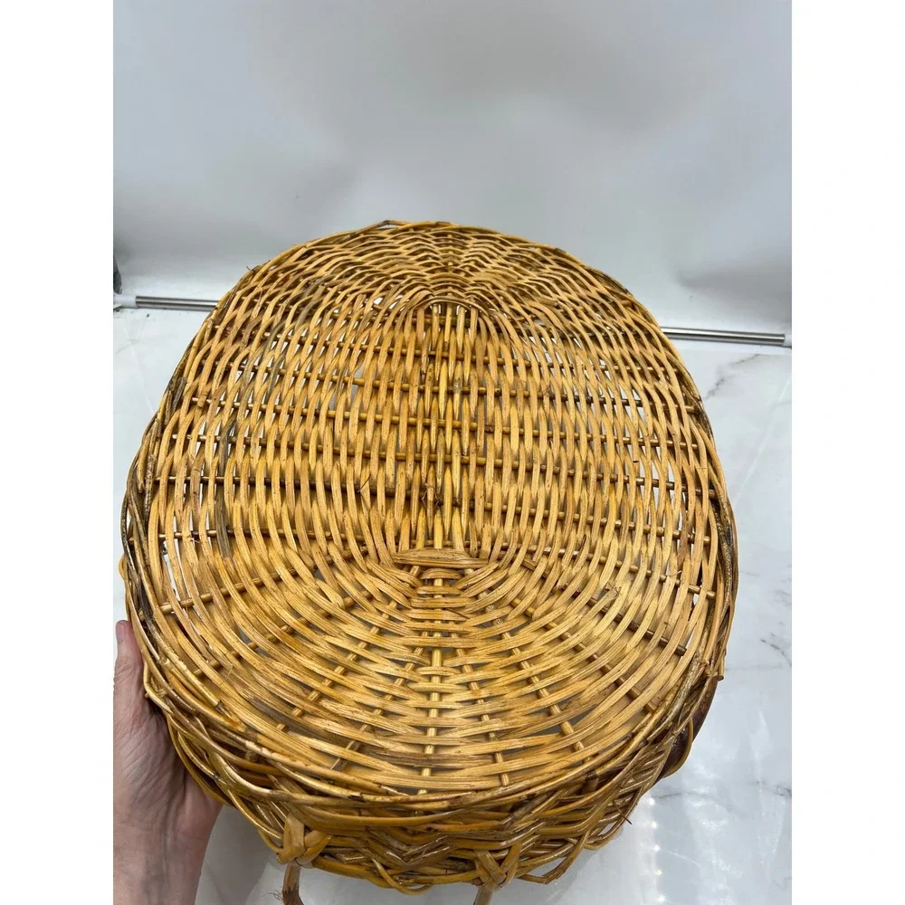 Vintage Oval Wicker Serving Tray with Handles Large Woven Rattan Basket 19 Inch